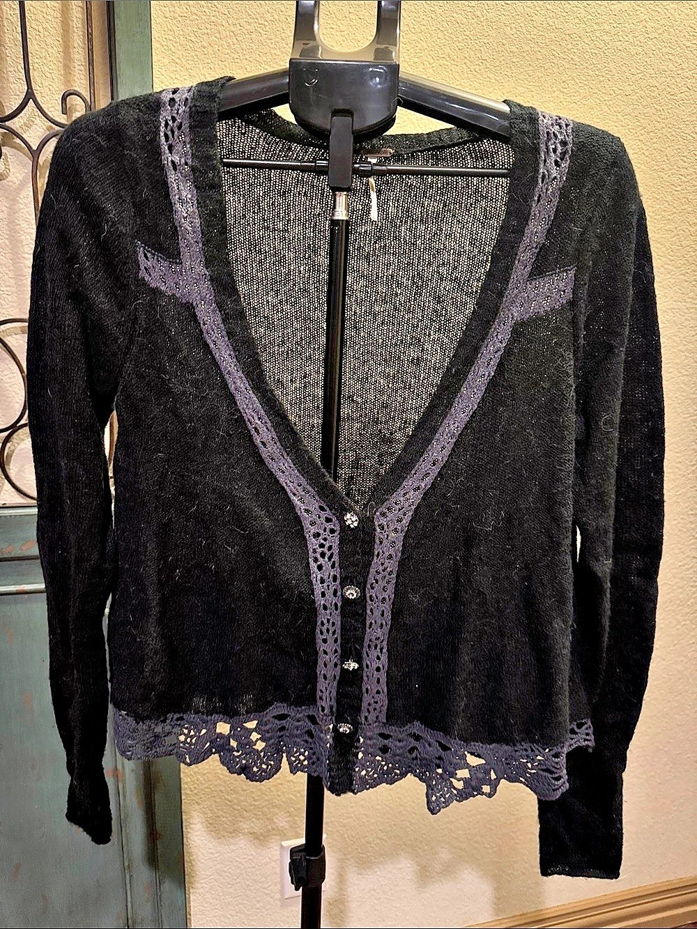 Free People Lace Trim Cardigan in Black Like New